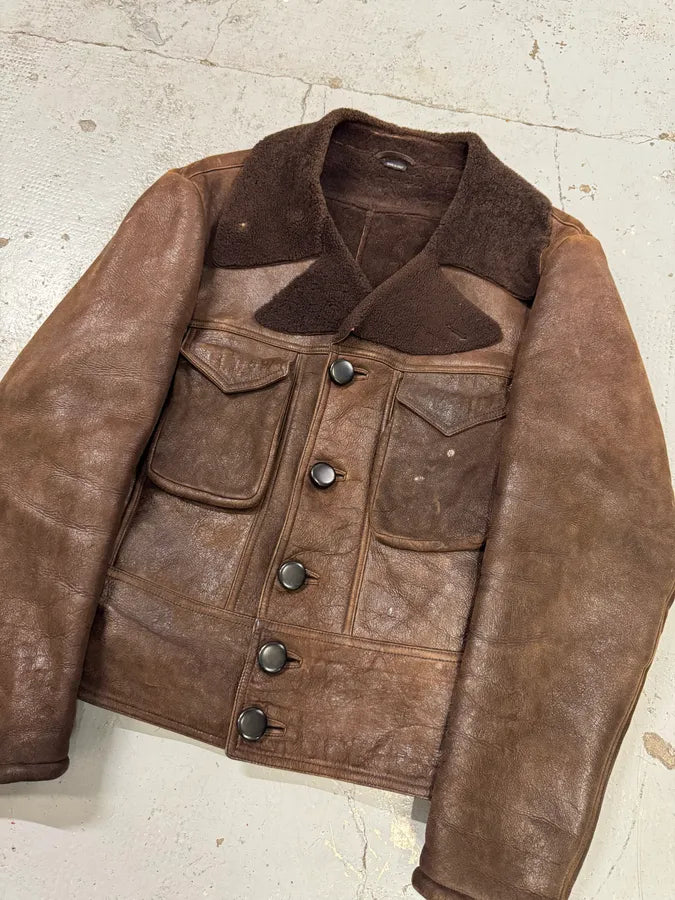 2000s Emporio Armani Pure Brown Aviator Shearling Leather Jacket DAyqzZz 3