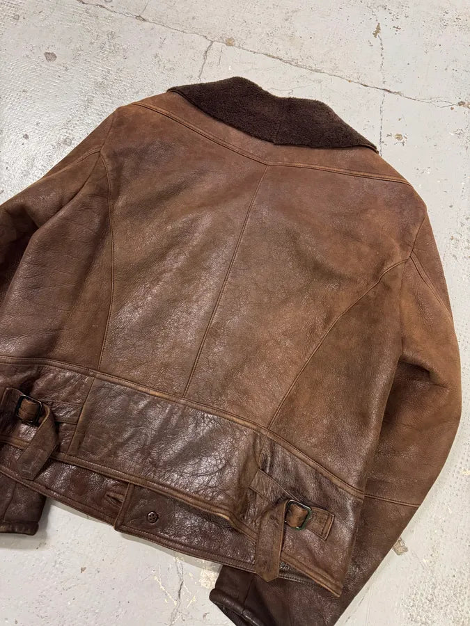 2000s Emporio Armani Pure Brown Aviator Shearling Leather Jacket DAyqzZz 6