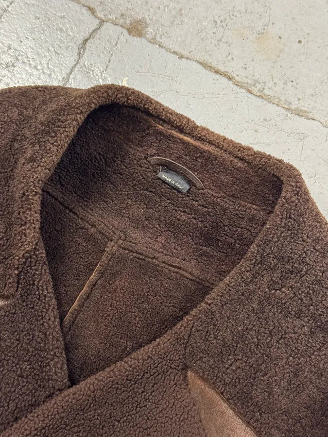 1990s Emporio Armani Pure Brown Aviator Shearling Leather Jacket DAyqzZz 7