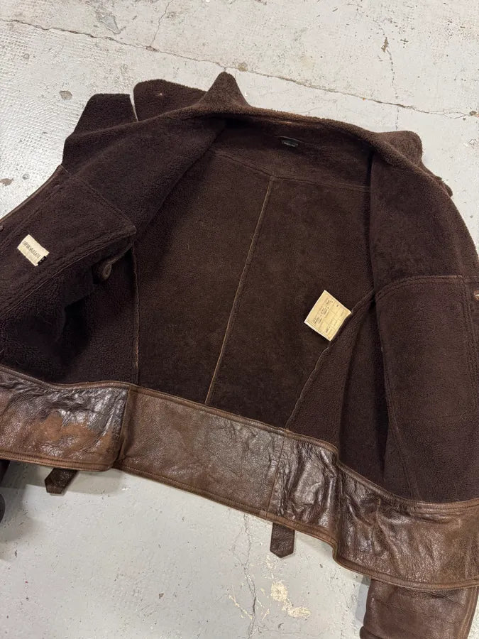 2000s Emporio Armani Pure Brown Aviator Shearling Leather Jacket DAyqzZz 9