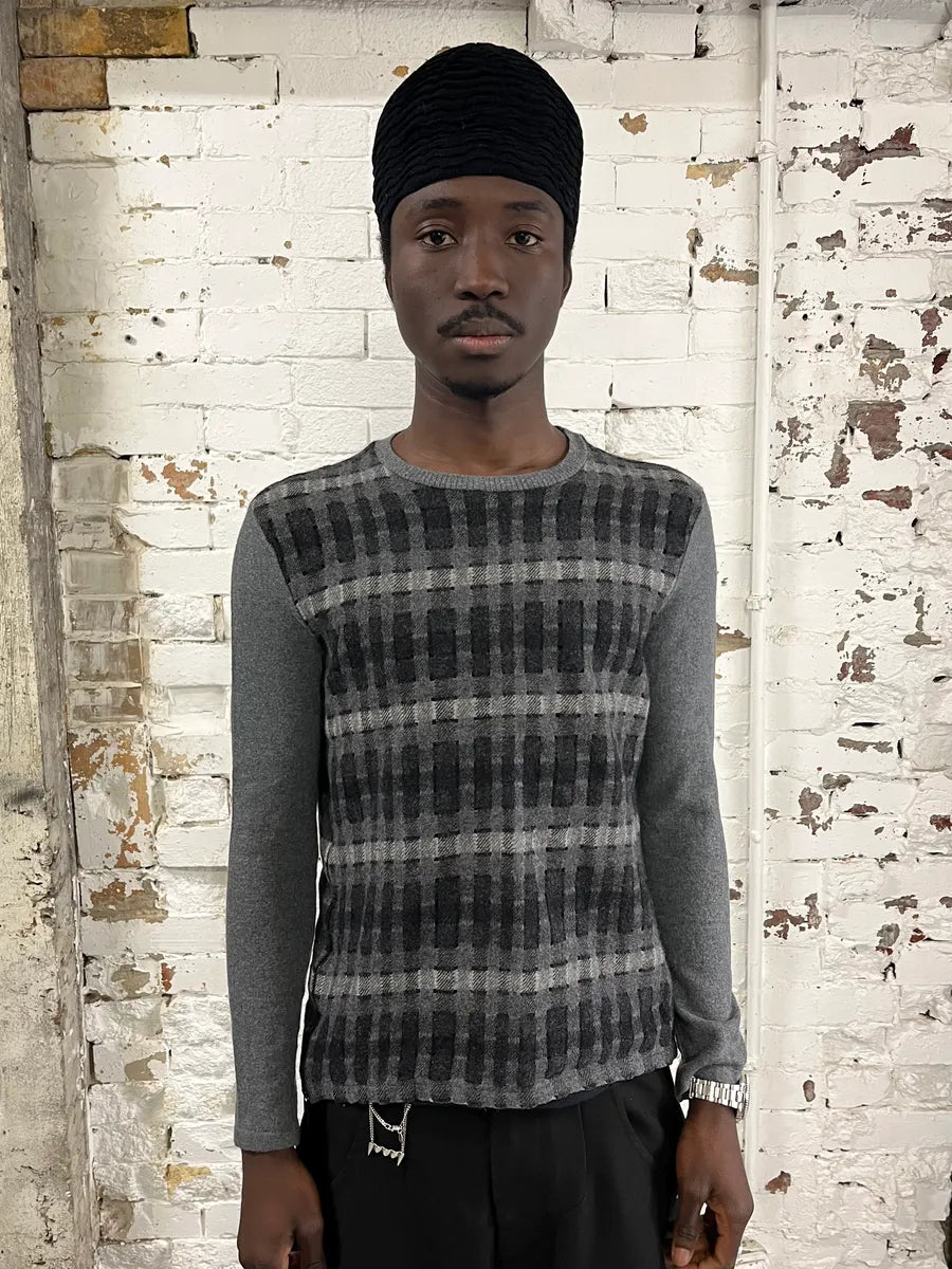 2000s Emporio Armani Rectangle Grey Wool Sweater KohNteZ 1