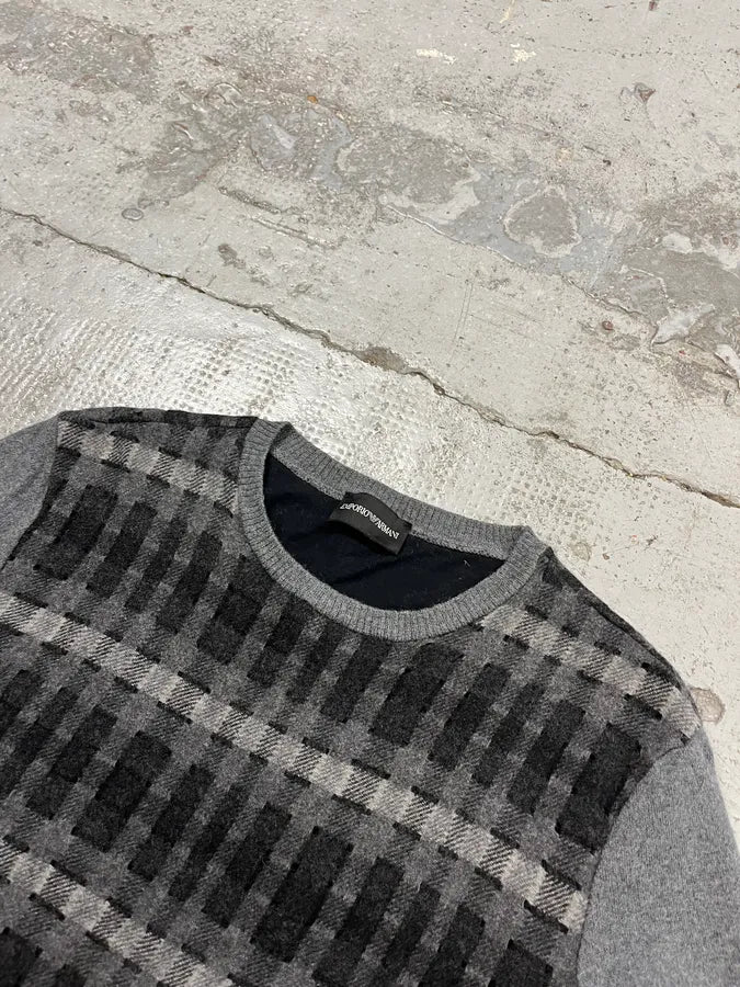 2000s Emporio Armani Rectangle Grey Wool Sweater KohNteZ 5