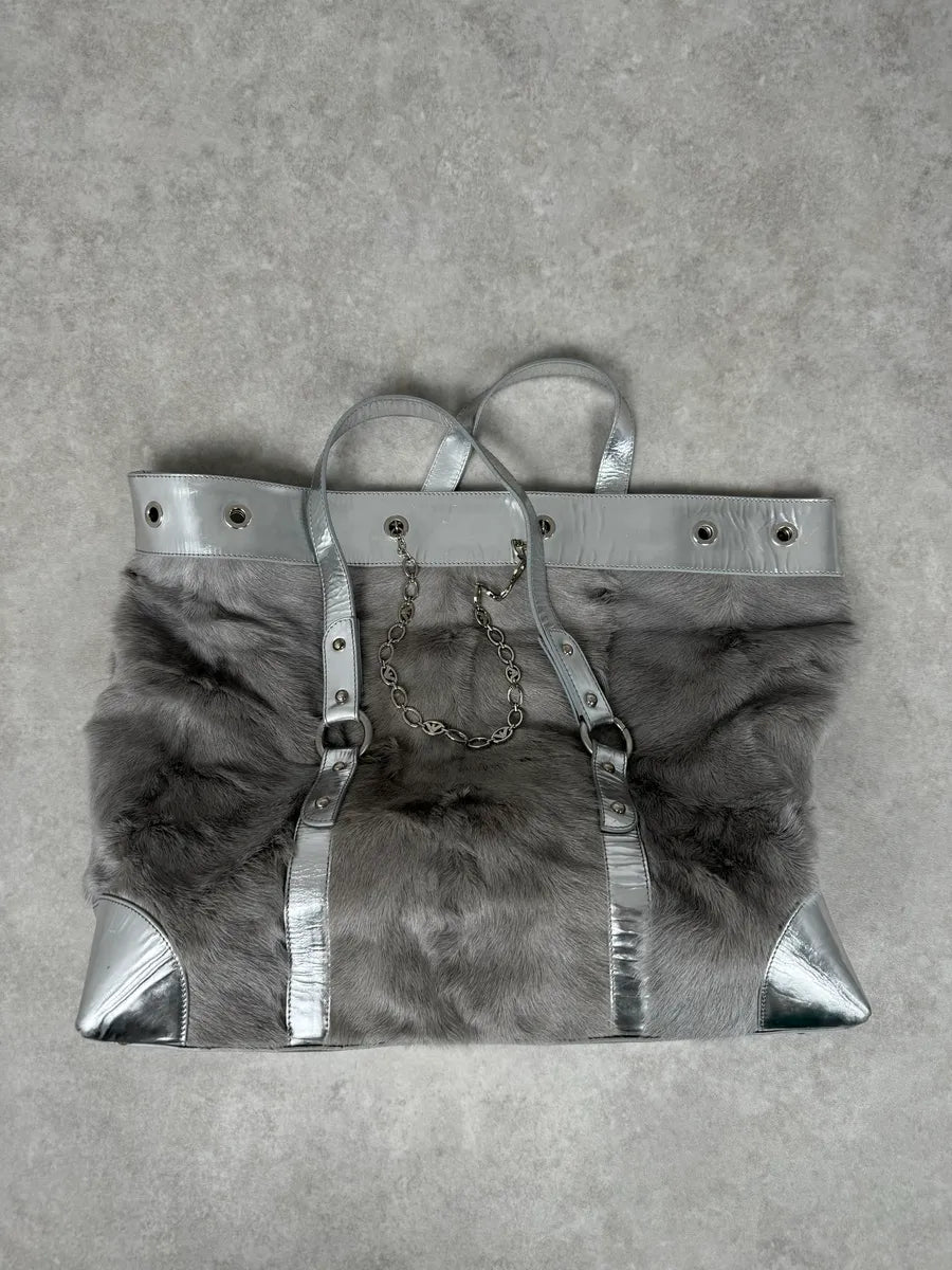 2000s Emporio Armani Silver Fur Leather Handle Bag kNtPYaH 10
