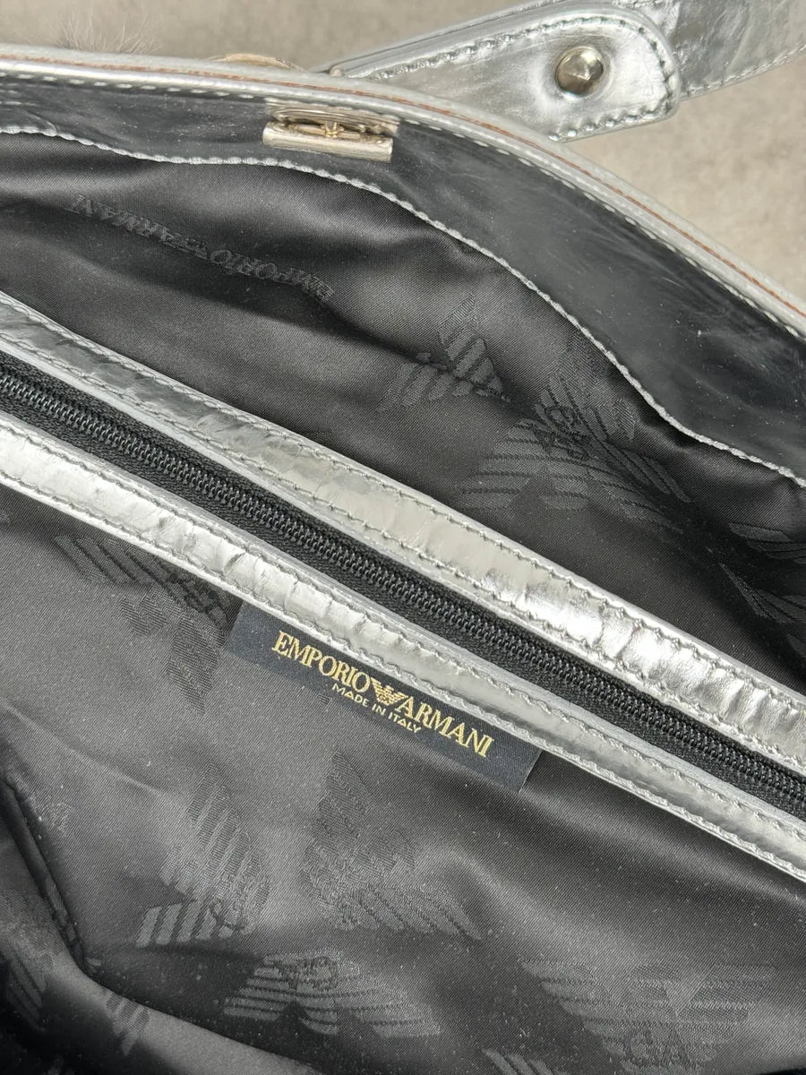 2000s Emporio Armani Silver Fur Leather Handle Bag kNtPYaH 4