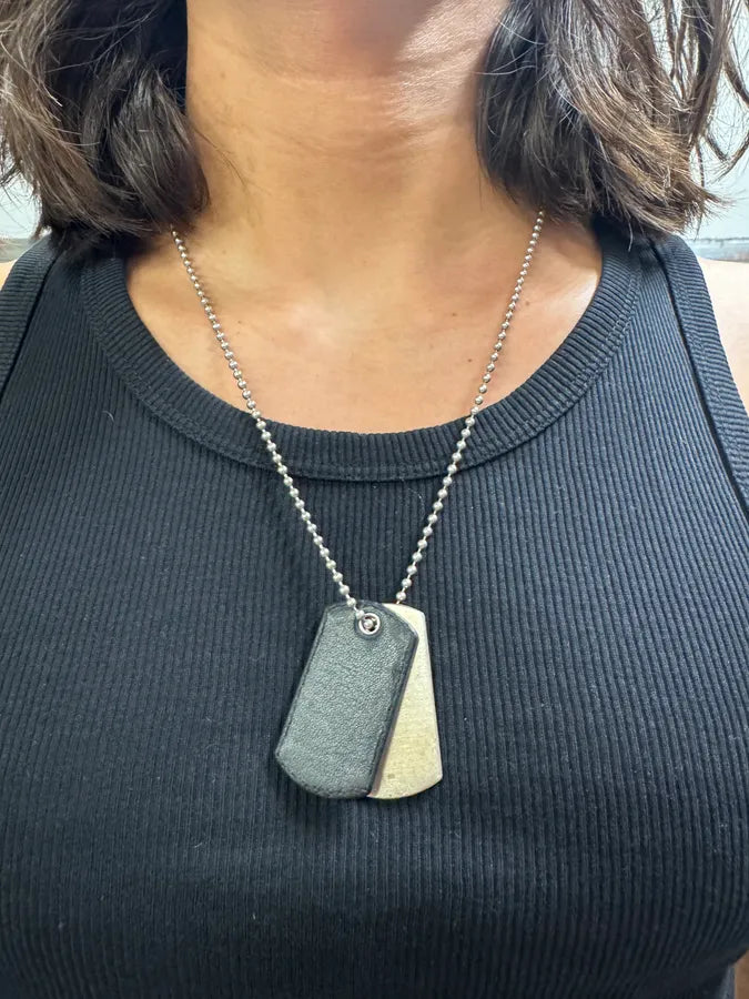 2000s Emporio Armani Sliver & Leather Dog Tags Ball Chain Necklace zajadTV 2