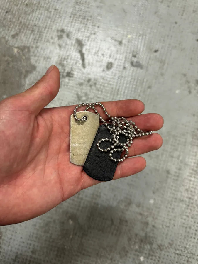 2000s Emporio Armani Sliver & Leather Dog Tags Ball Chain Necklace zajadTV 3