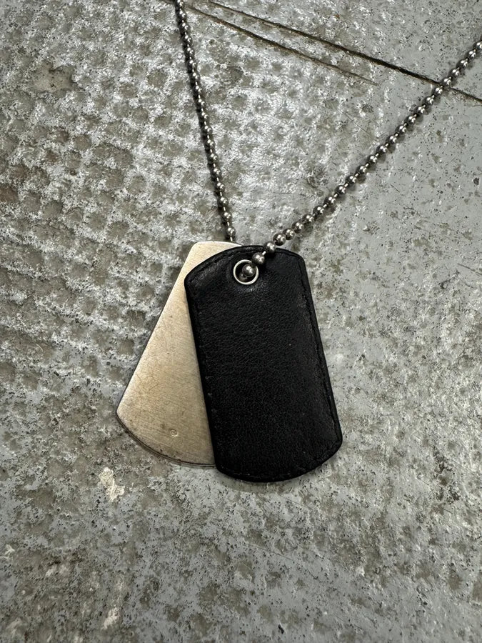 2000s Emporio Armani Sliver & Leather Dog Tags Ball Chain Necklace zajadTV 4