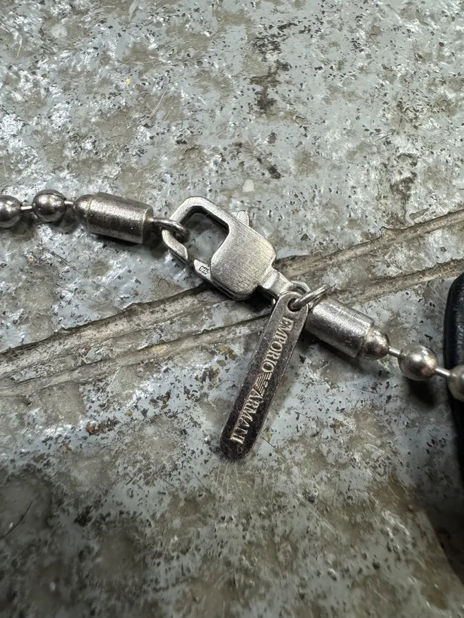 2000s Emporio Armani Sliver & Leather Dog Tags Ball Chain Necklace zajadTV 6