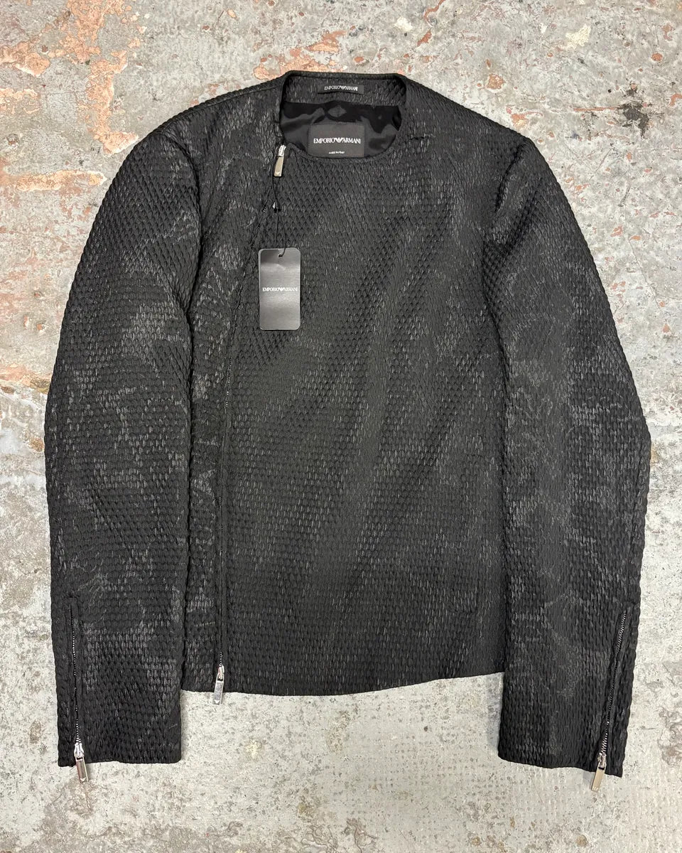 AW2018 Emporio Armani Snakeskin Embossed Black Asymmetrical Jacket TzZGuQh 0