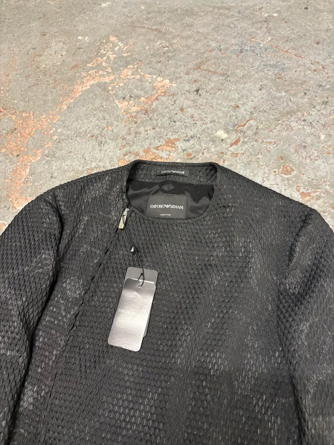 AW2018 Emporio Armani Snakeskin Embossed Black Asymmetrical Jacket TzZGuQh 3