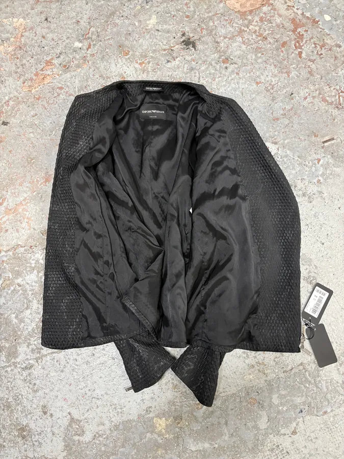 AW2018 Emporio Armani Snakeskin Embossed Black Asymmetrical Jacket TzZGuQh 6