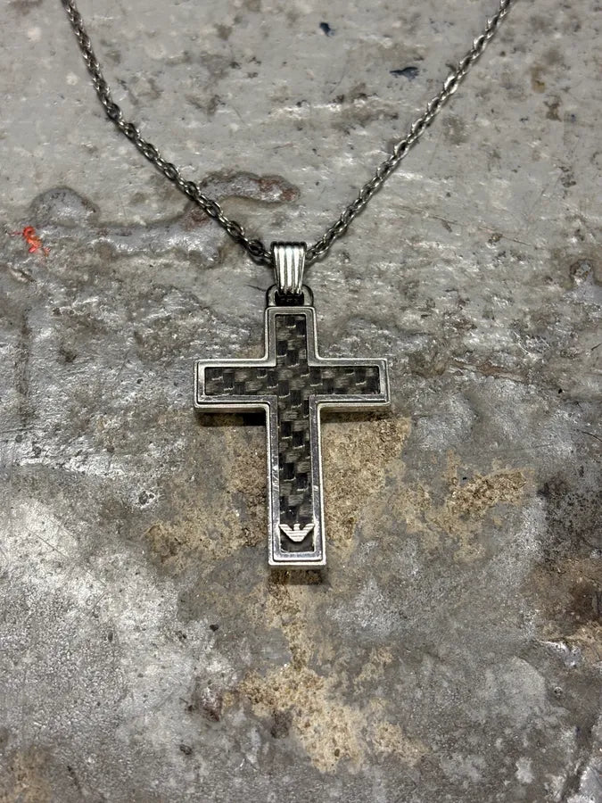 2000s Emporio Armani Stainless Steel Cross Pendant Necklace jANHvnx 3