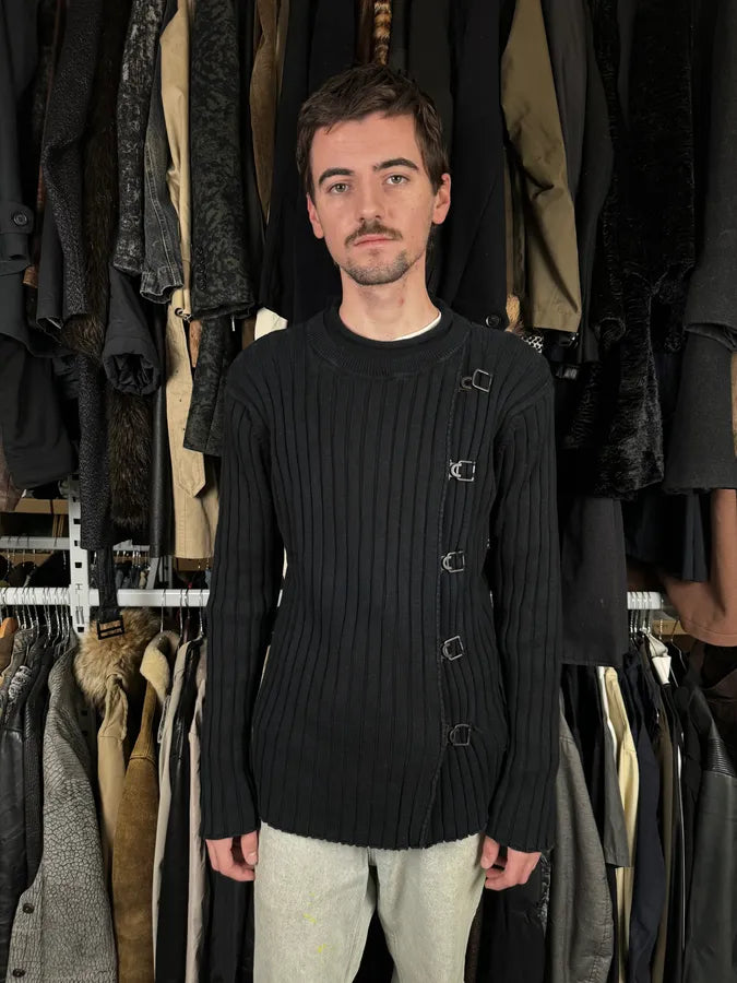 2000s Emporio Armani Straps Asymmetrical Black Sweater XWacBWr 1