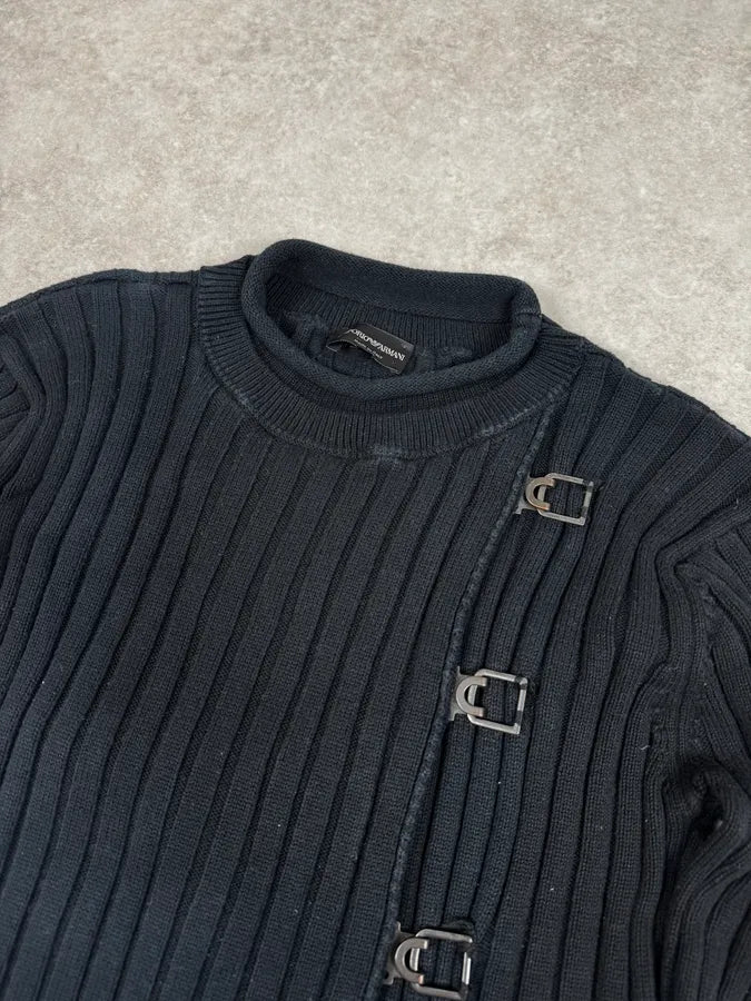 2000s Emporio Armani Straps Asymmetrical Black Sweater XWacBWr 4