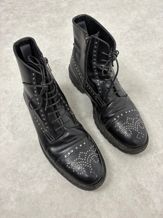 2000s Emporio Armani Studded Black Leather Boots ghjYAkX 3