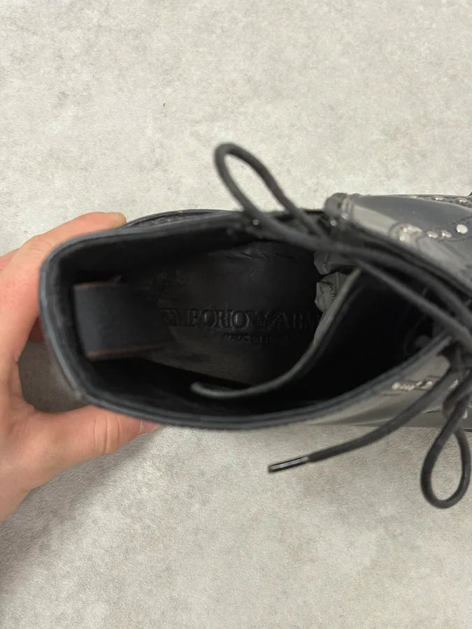 2000s Emporio Armani Studded Black Leather Boots ghjYAkX 9