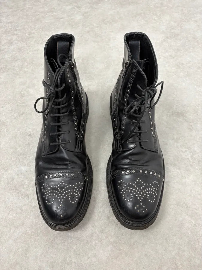 2000s Emporio Armani Studded Black Leather Boots ghjYAkX 1