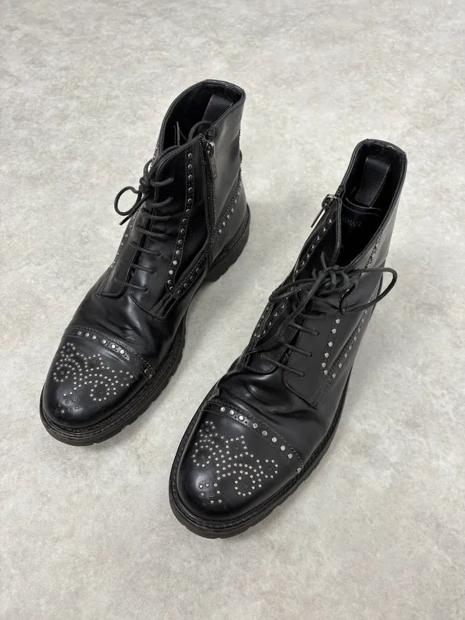 2000s Emporio Armani Studded Black Leather Boots ghjYAkX 2