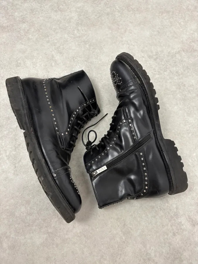 2000s Emporio Armani Studded Black Leather Boots ghjYAkX 5