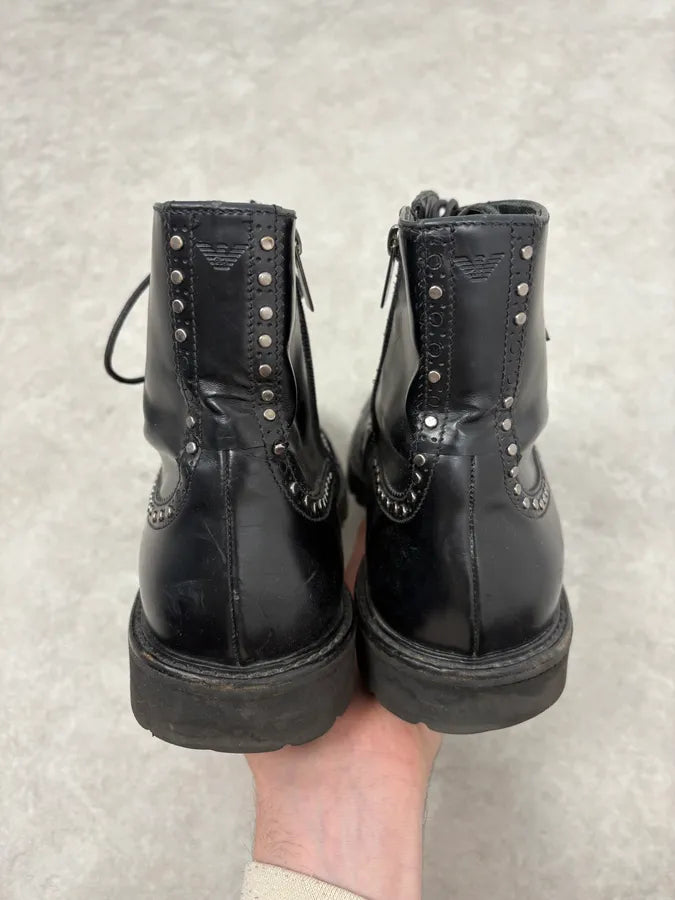 2000s Emporio Armani Studded Black Leather Boots ghjYAkX 7