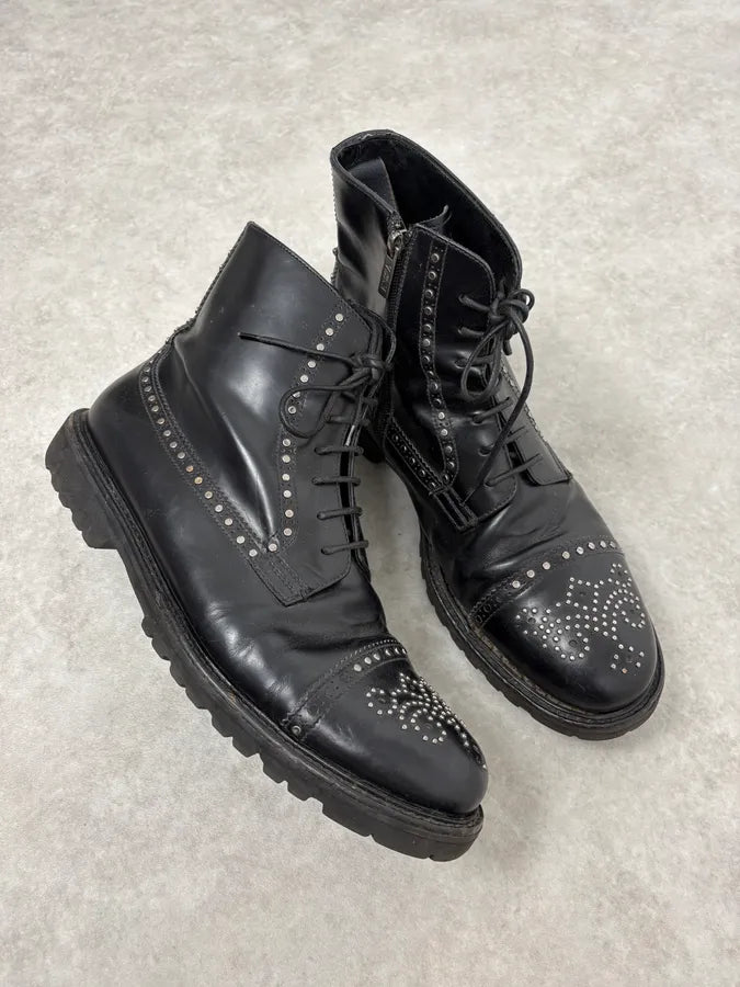 2000s Emporio Armani Studded Black Leather Boots ghjYAkX 4