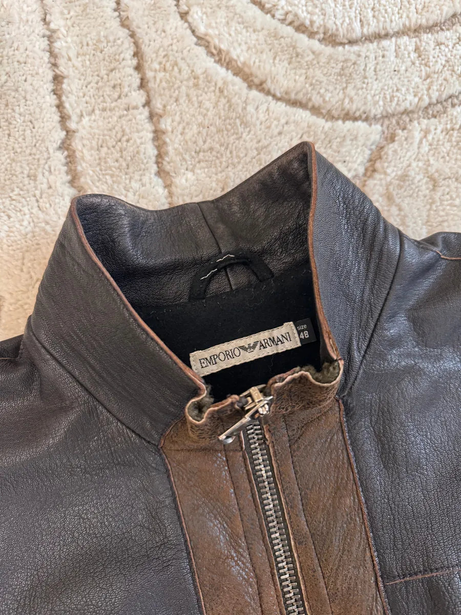 2000s Emporio Armani Trucker Leather Jacket mlopxgz 2
