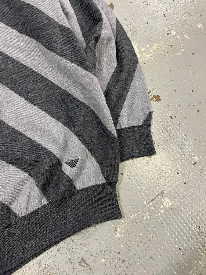 2010s Emporio Armani V Lines White & Grey Sweater hNGaEJn 7