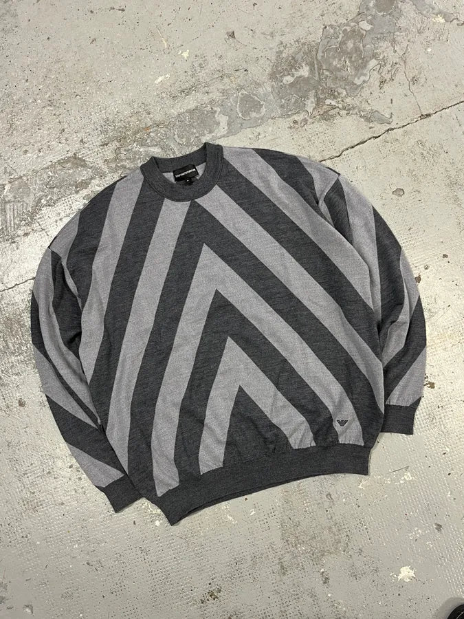 2010s Emporio Armani V Lines White & Grey Sweater hNGaEJn 3