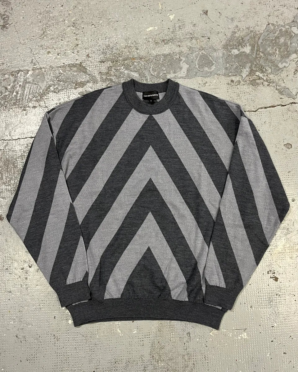 2010s Emporio Armani V Lines White & Grey Sweater hNGaEJn 0