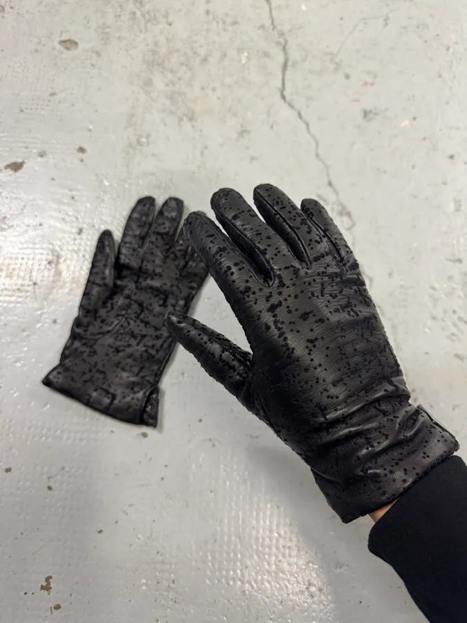 2000s Emporio Armani Velvet Dots Black Leather Gloves LTarncj 0
