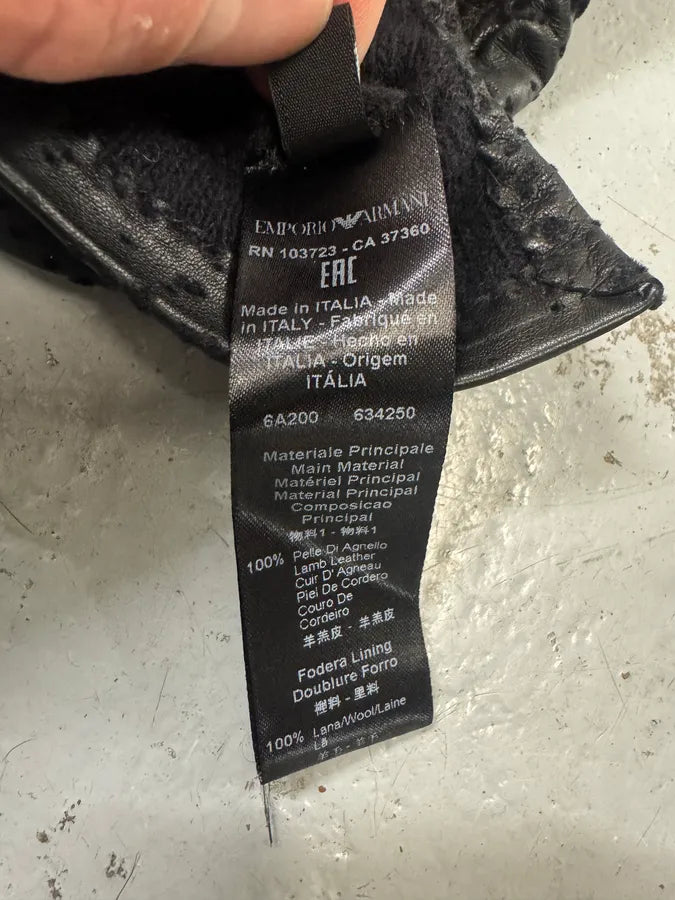 2000s Emporio Armani Velvet Dots Black Leather Gloves LTarncj 5