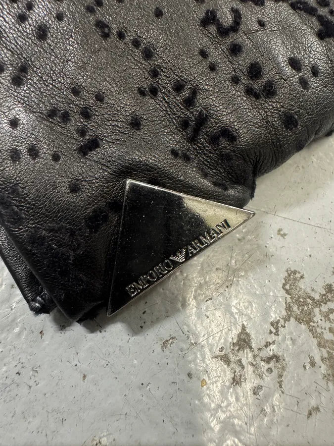 2000s Emporio Armani Velvet Dots Black Leather Gloves LTarncj 7
