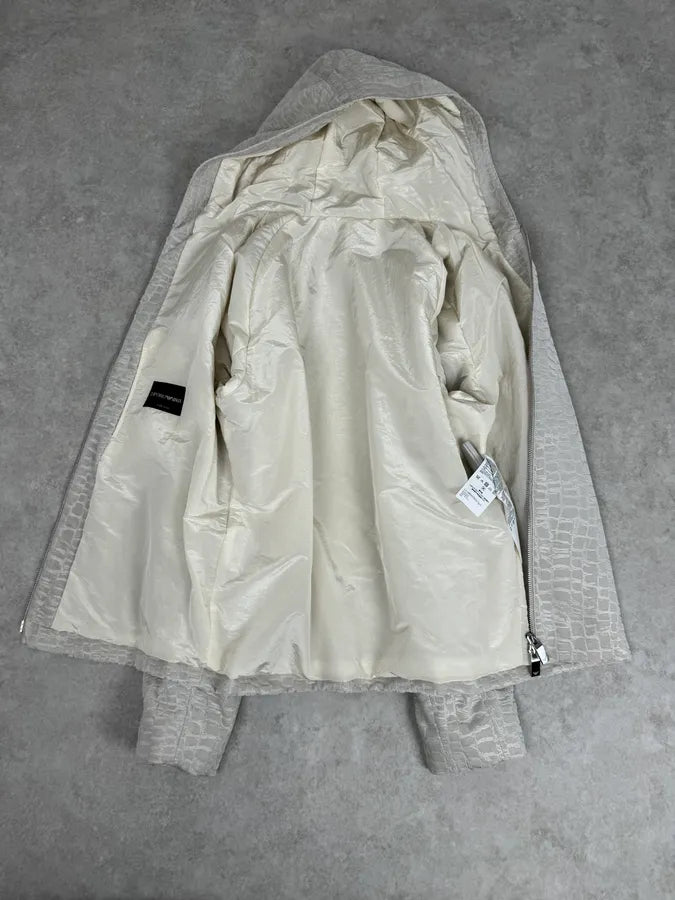 AW2019 Emporio Armani White Crocodile Effect Jacket xEyraem 8