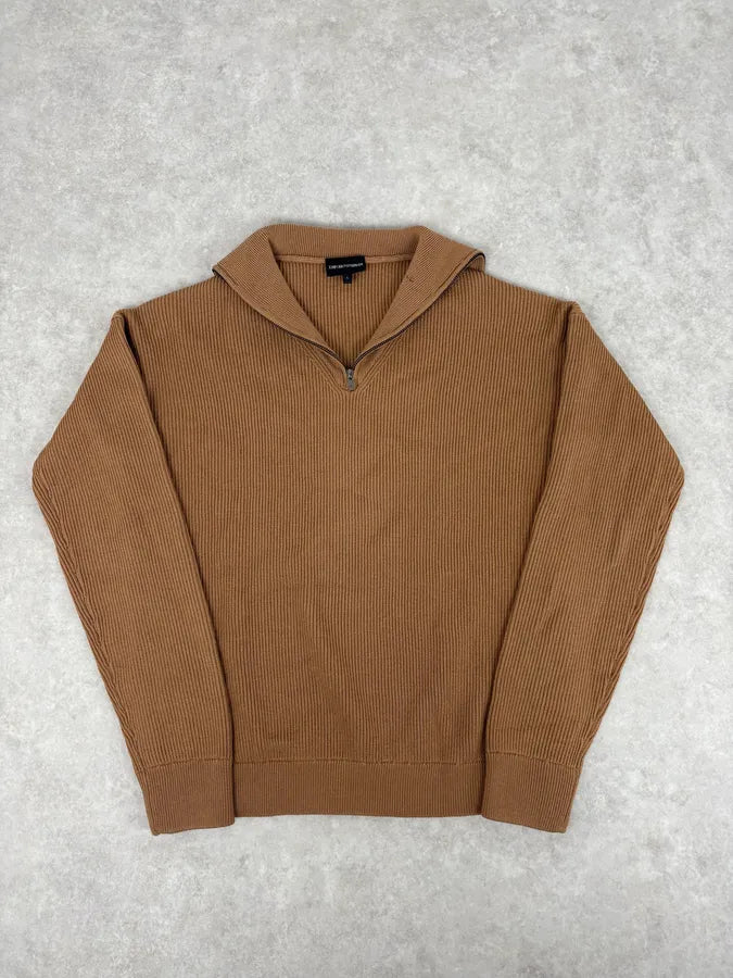 2000s Emporio Armani Zip-Up Beige Sweater VuhFcHk 2