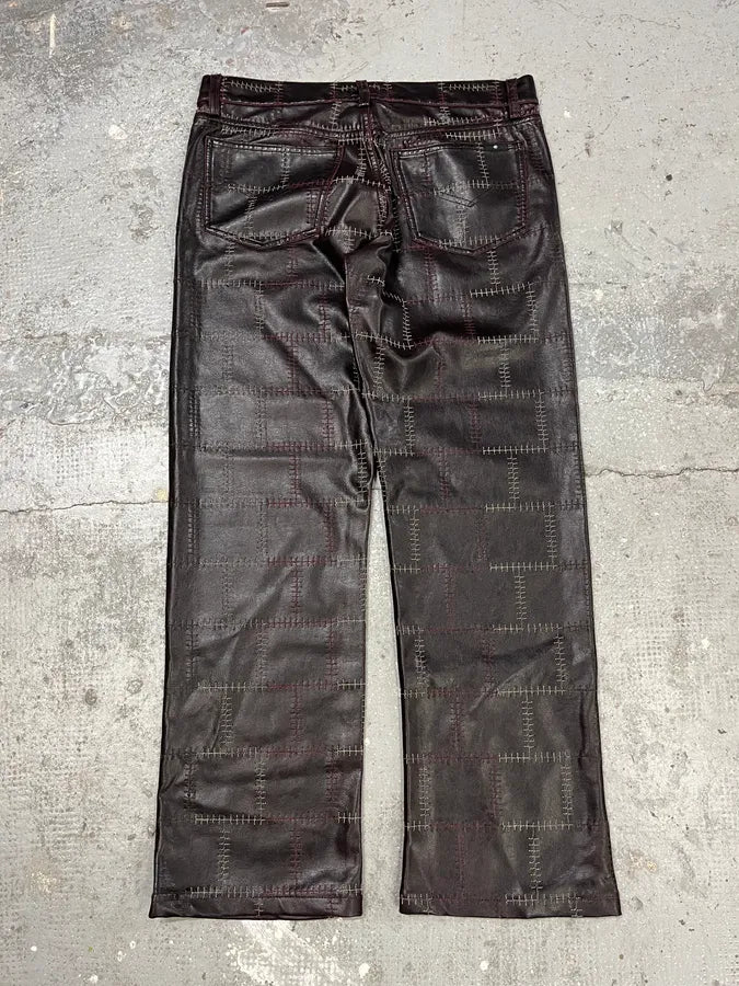 2000s Energie Brown Embroidered Leather Pants (M) 1