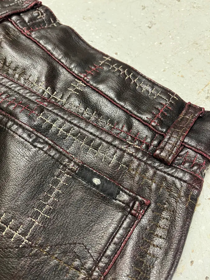 2000s Energie Brown Embroidered Leather Pants (M) 10