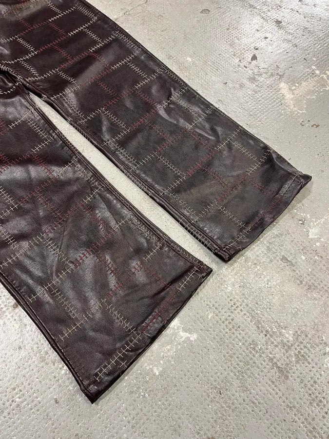 2000s Energie Brown Embroidered Leather Pants (M) 3