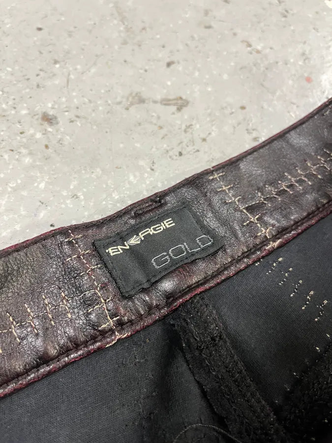 2000s Energie Brown Embroidered Leather Pants (M) 4