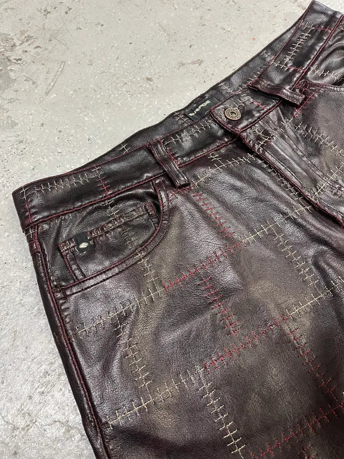 2000s Energie Brown Embroidered Leather Pants (M) 5