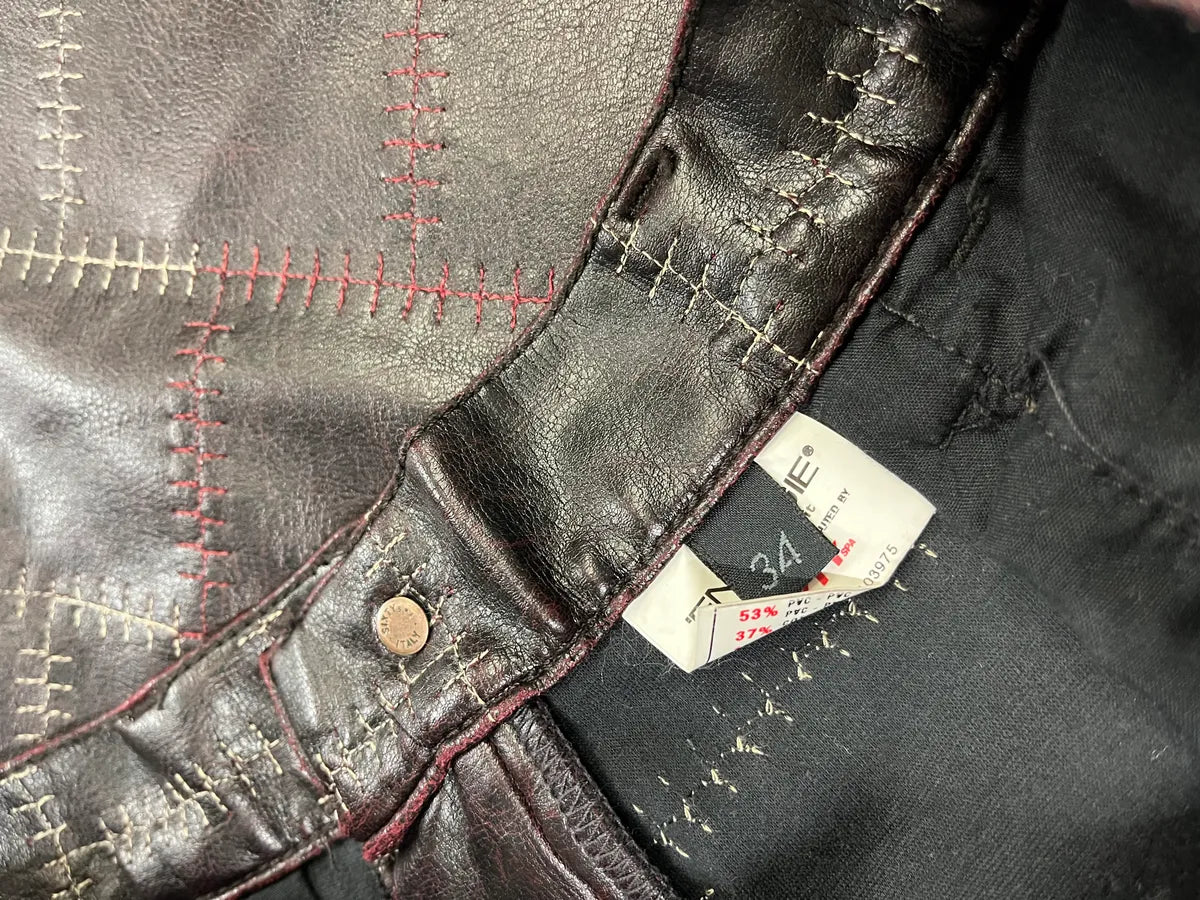 2000s Energie Brown Embroidered Leather Pants (M) 6