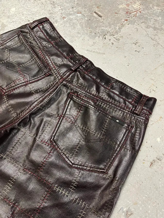 2000s Energie Brown Embroidered Leather Pants (M) 8