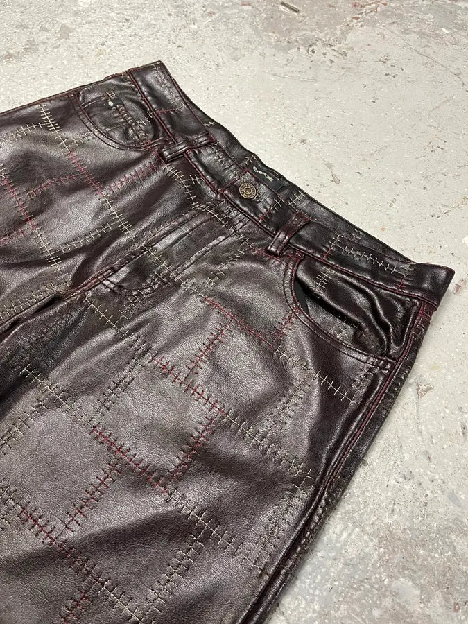 2000s Energie Brown Embroidered Leather Pants (M) 9