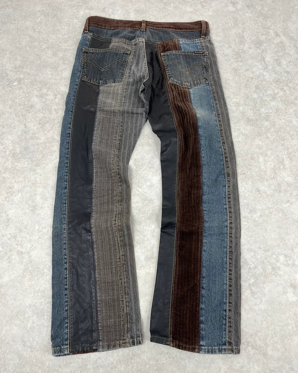 2000s Energie Hybrid Denim & Velvet Blue Brown Pants EoAHjft 6