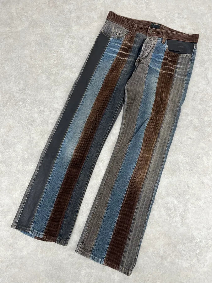 2000s Energie Hybrid Denim & Velvet Blue Brown Pants EoAHjft 4