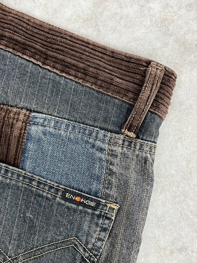 2000s Energie Hybrid Denim & Velvet Blue Brown Pants EoAHjft 12
