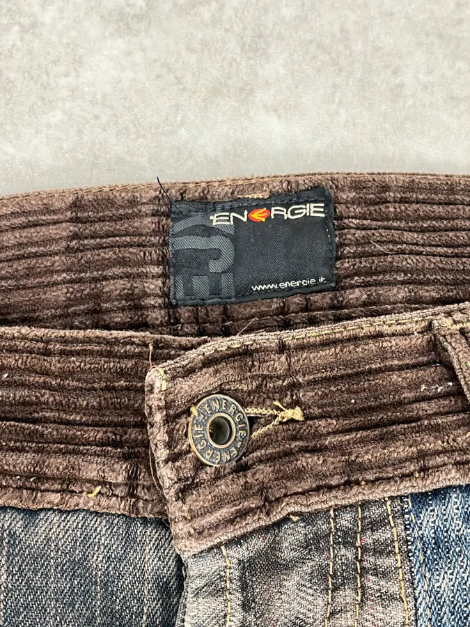 2000s Energie Hybrid Denim & Velvet Blue Brown Pants EoAHjft 8