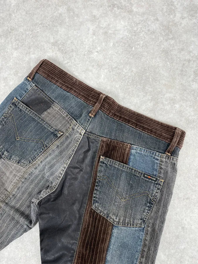 2000s Energie Hybrid Denim & Velvet Blue Brown Pants EoAHjft 7