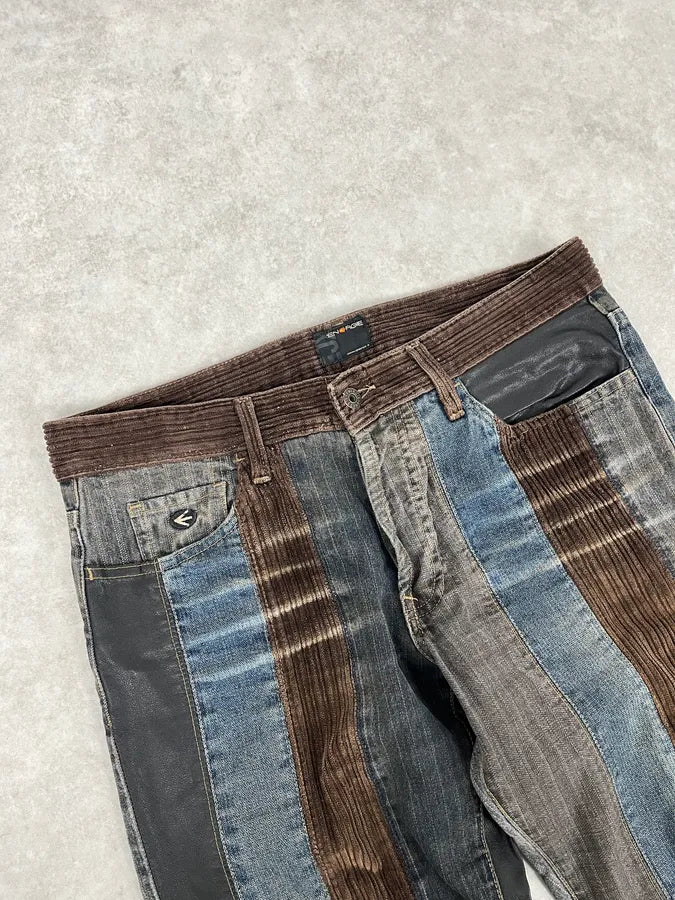 2000s Energie Hybrid Denim & Velvet Blue Brown Pants EoAHjft 5