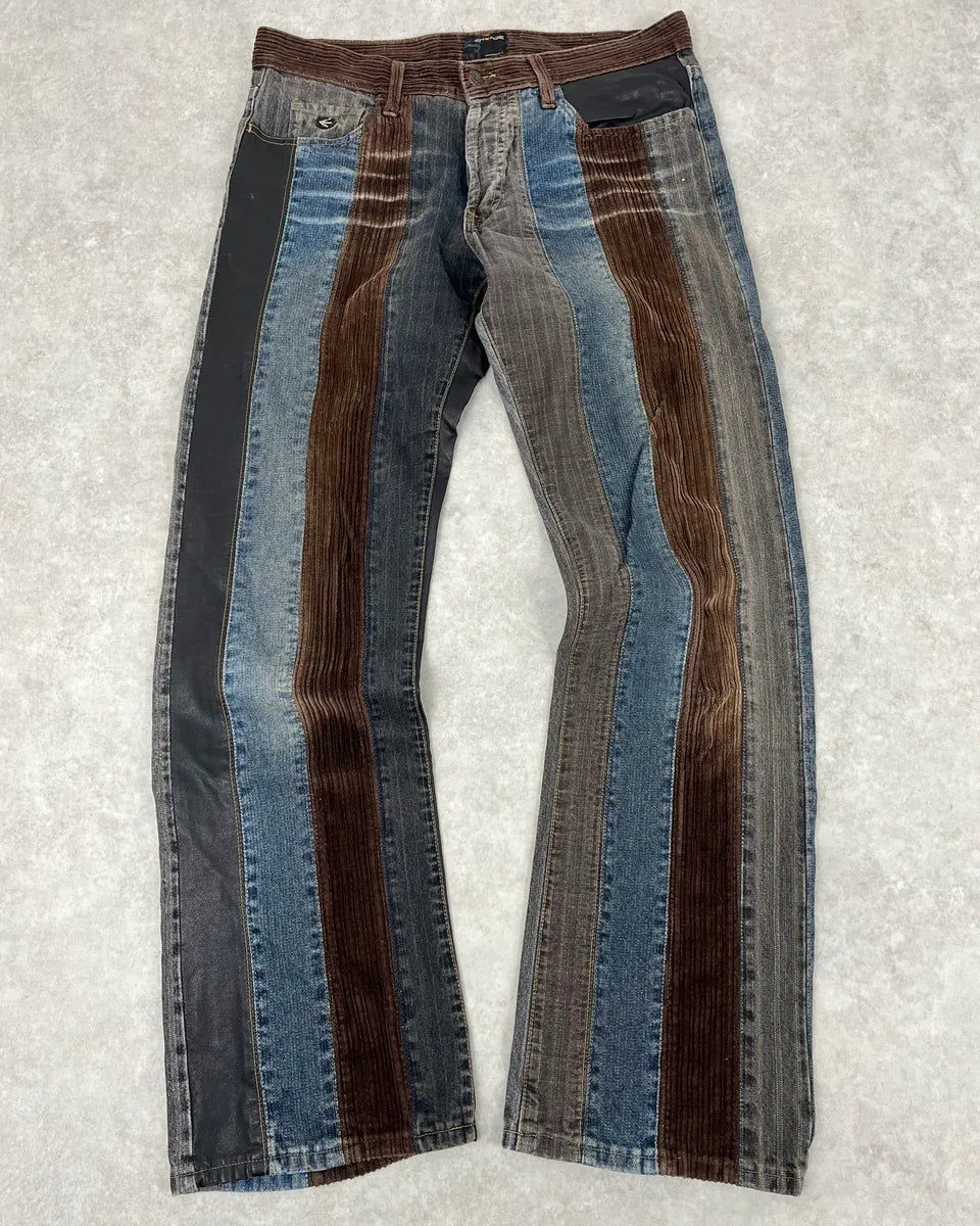 2000s Energie Hybrid Denim & Velvet Blue Brown Pants EoAHjft 0