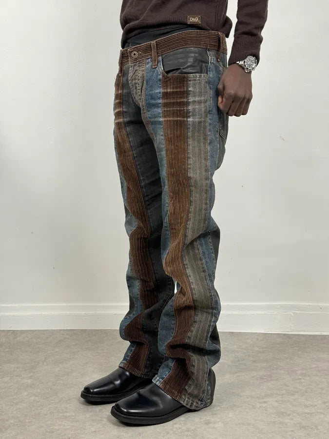 2000s Energie Hybrid Denim & Velvet Blue Brown Pants EoAHjft 2